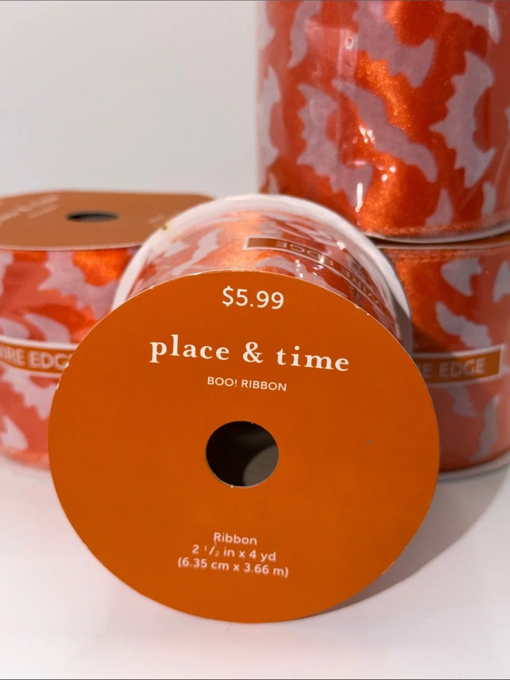 Halloween Bat Wired Edge Ribbon Spool Bundle Lot Spooky Crafting Orange